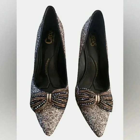 Black Sparkling Glitz Bling Bow Evening  Holiday Size 11 W - Picture 2 of 4